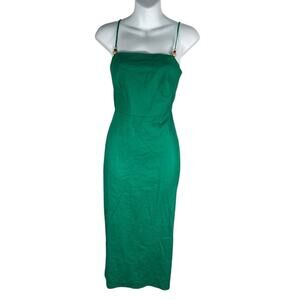 Rachel Zoe Green Linen Blend Midi Dress Slit in Back XS Resort Chic Smock Back